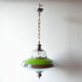 Vintage green glass and chrome metal pendant light
