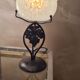 Lampe fer forgé  boule bleu en opaline clichy moucheté de blanc 35x14