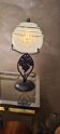 Lampe fer forgé  boule bleu en opaline clichy moucheté de blanc 35x14