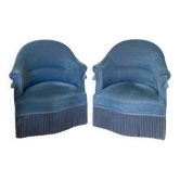 Pair of blue velvet toad armchairs from the 60s