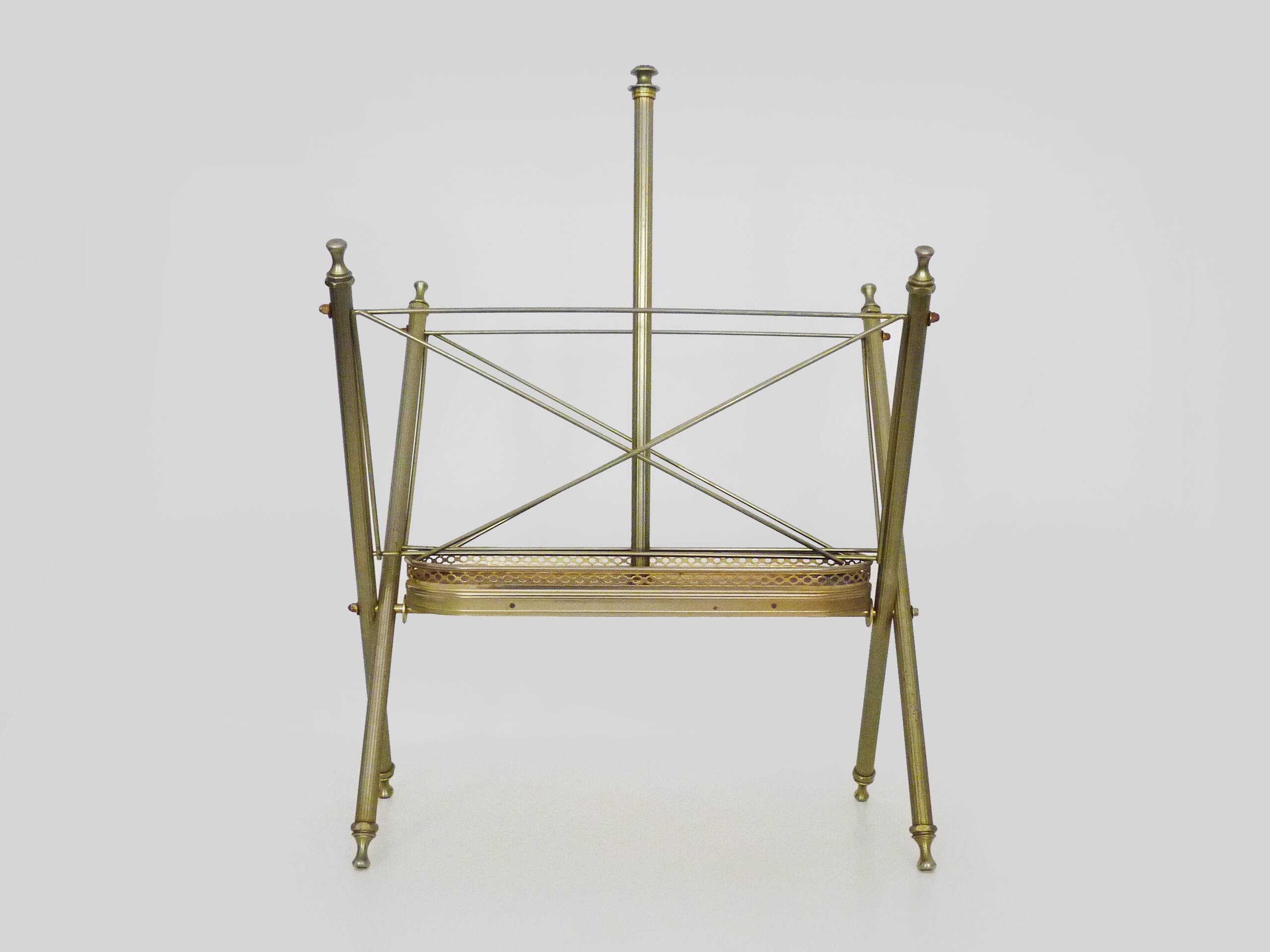 Neoclassical Baroque Folding Magazine Rack in Gilded Metal. 1950s