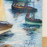 Marine painting of Géo Bory "In the port of Douarnenez"