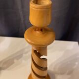 PAIR OF LEMON WOOD CANDLESTICKS CARVED INTO SPIRAL 1970s