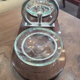 Vide-poche Art Déco en bois, verre gravé et métal chromé