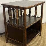 Small vintage wood and rattan bookcase shelf