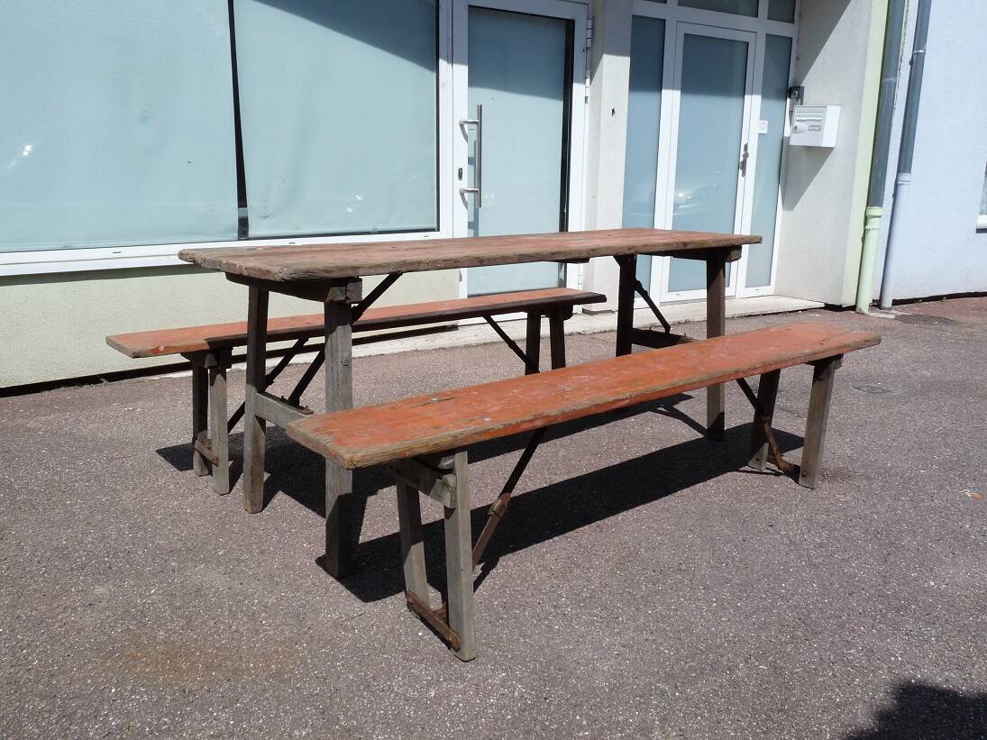 Table + 2 brewery benches - old brewery L.F. Haag Ingwiller prey