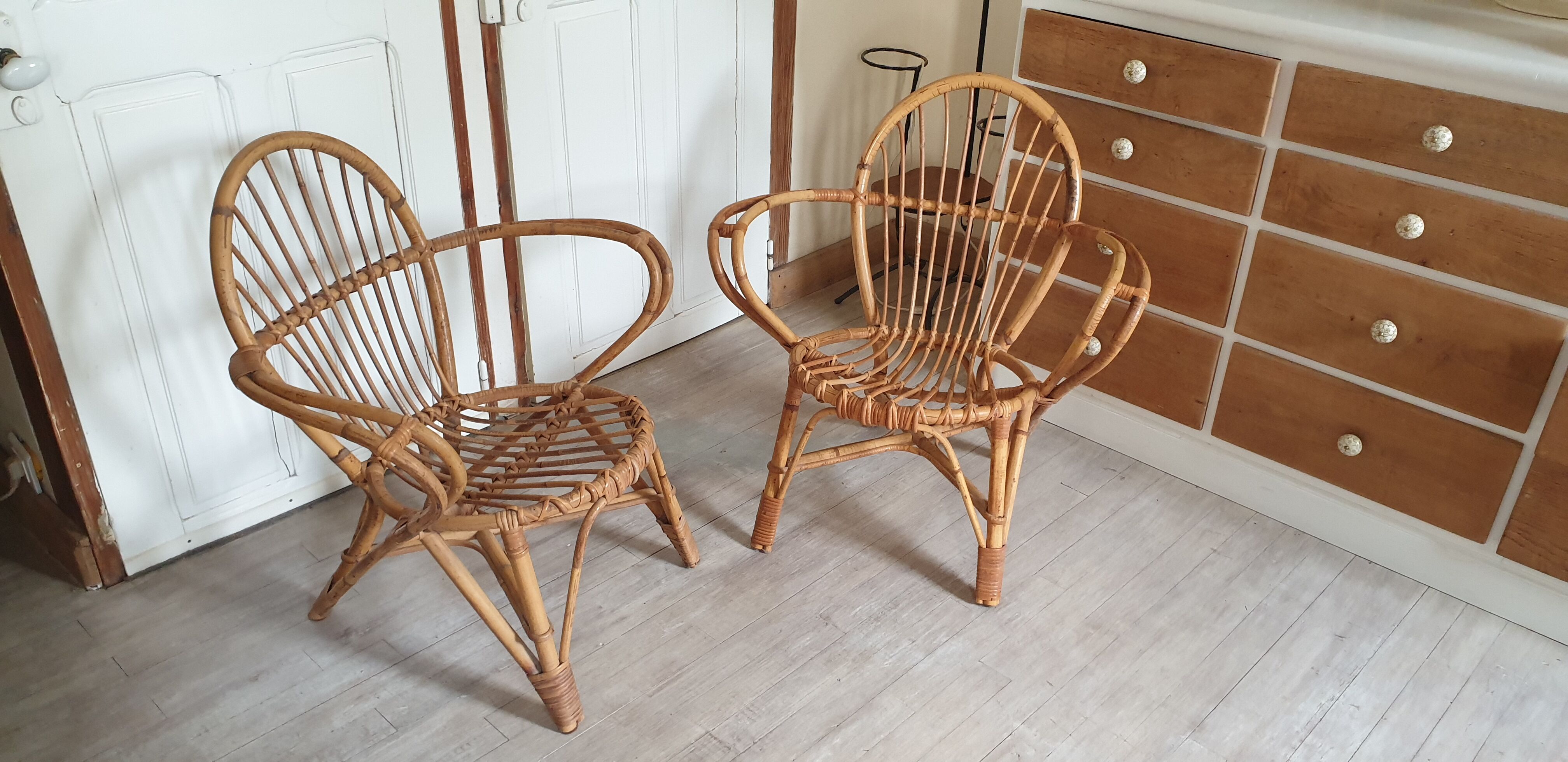Pair of rattan armchairs