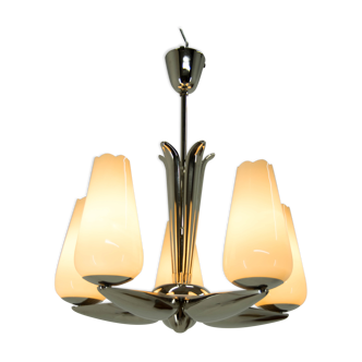 Nickel-plated chandelier by Drukov, 1940s