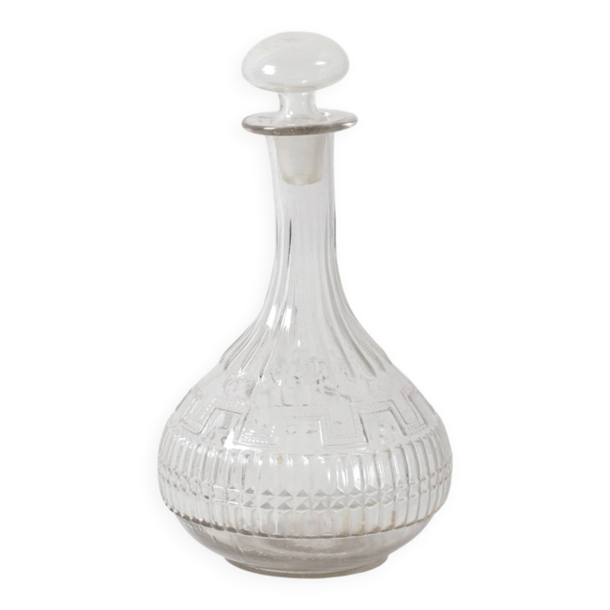 Glass Decanter / Mid-century Patterned Wine Carafe / Empoli / Italy / 1950s