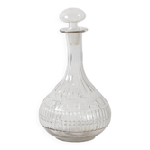 Glass Decanter / Mid-century Patterned Wine Carafe / Empoli / Italy / 1950s