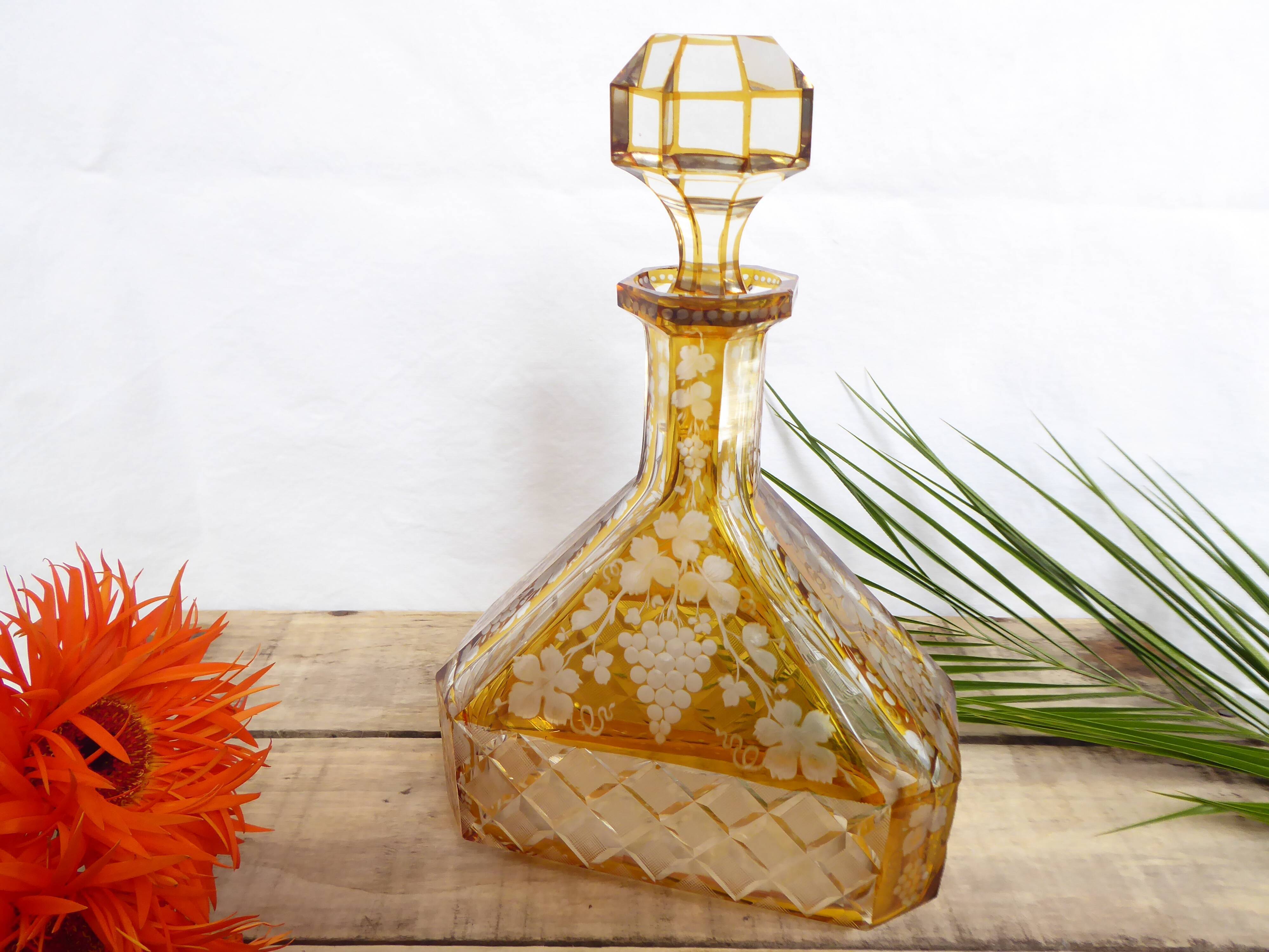 Engraved and cut crystal decanter