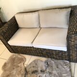 Vintage wicker rattan lounge sofa
