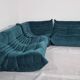 Ensemble Ligne Roset Togo 3 pièces en velours bleu canard .