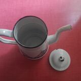 White enamelled sheet metal coffee maker with embossed blue patterns