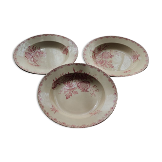 Set of 3 old plates Sarreguemines Alma old pink