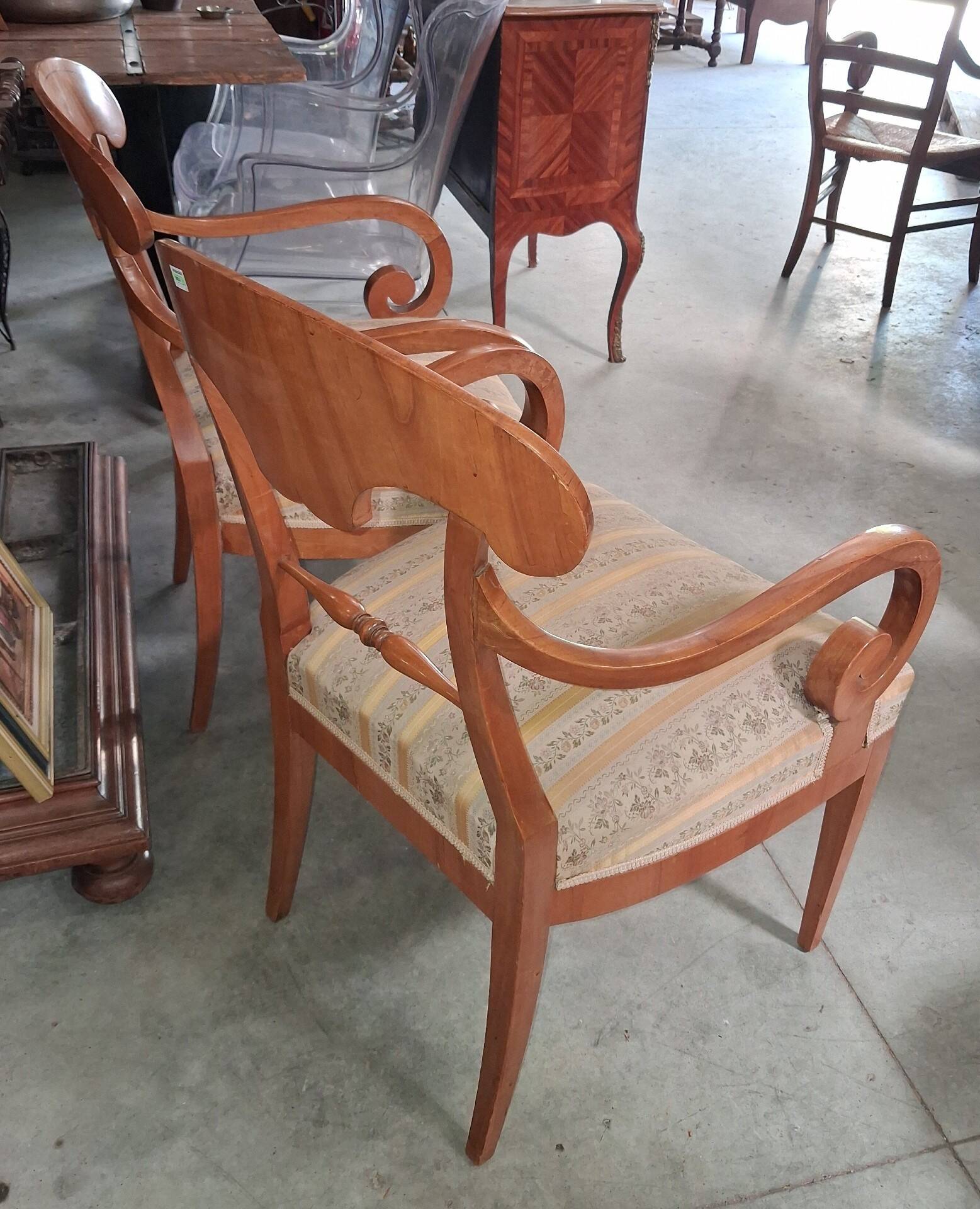 Pair of Biedermeier armchairs in light wood – 19th century