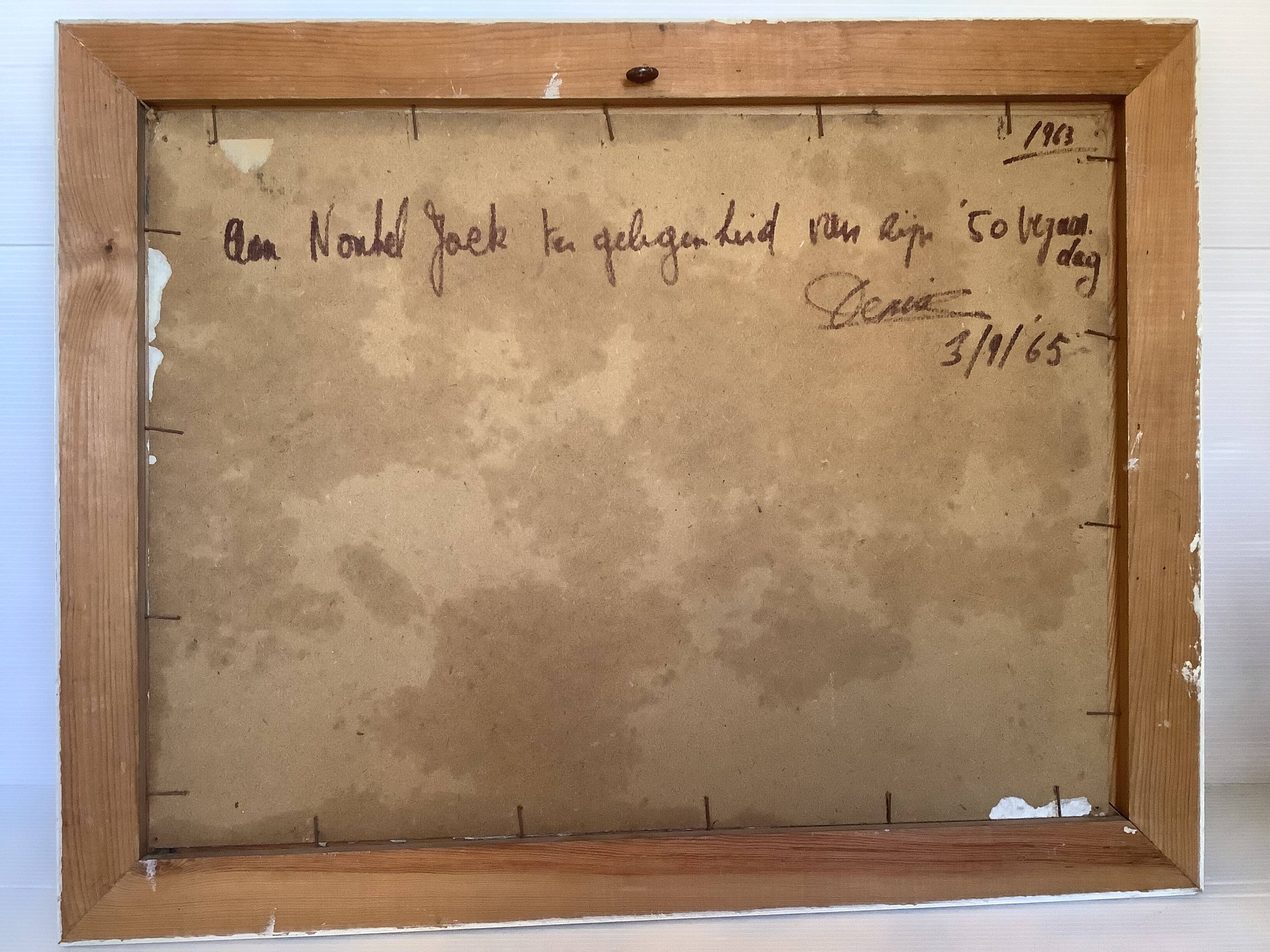 Still life with knife on cardboard signed