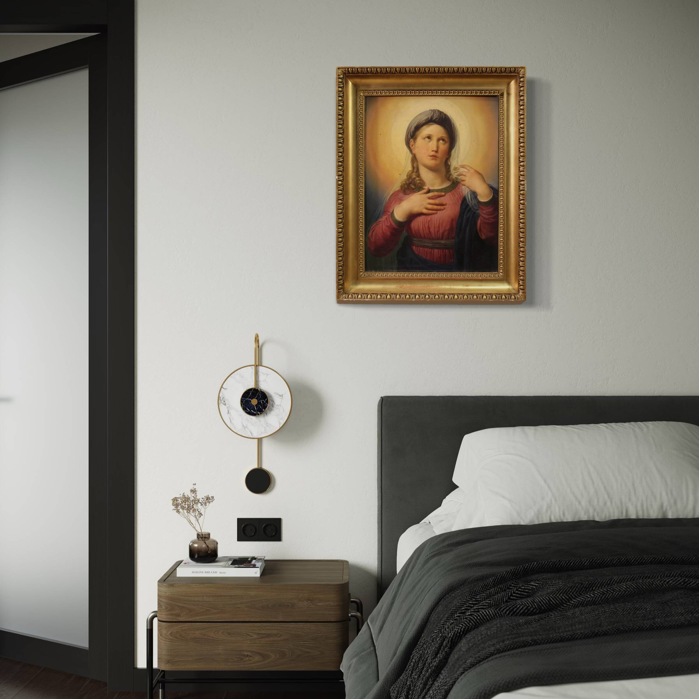 19th century panel painting, Virgin Mary in contemplation