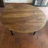 Round black solid oak flap table