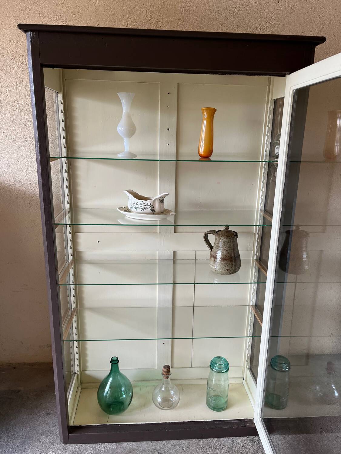 Old wooden glass display case