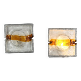 Paire de plafonniers vintage en laiton et verre, design italien, années 1970