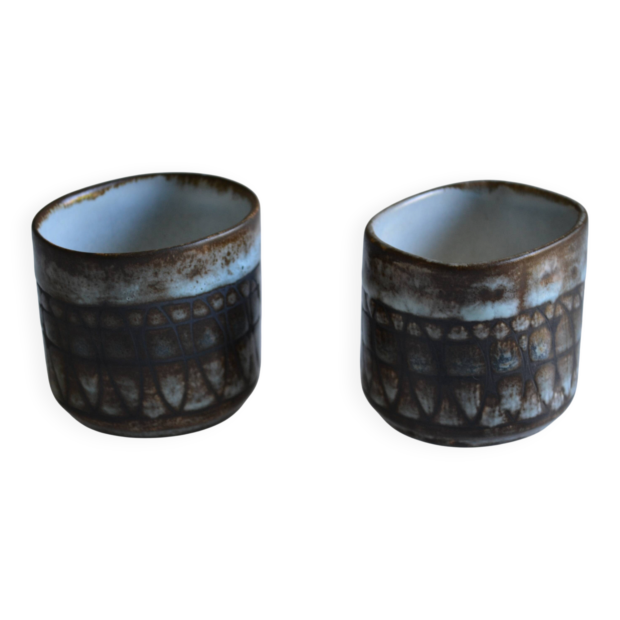 Set of 2 ceramic cups or mugs from the 1950s 1960s signed Rigal
