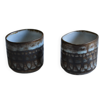Lot de 2 gobelets ou tasse céramique 1950 1960 signés Rigal