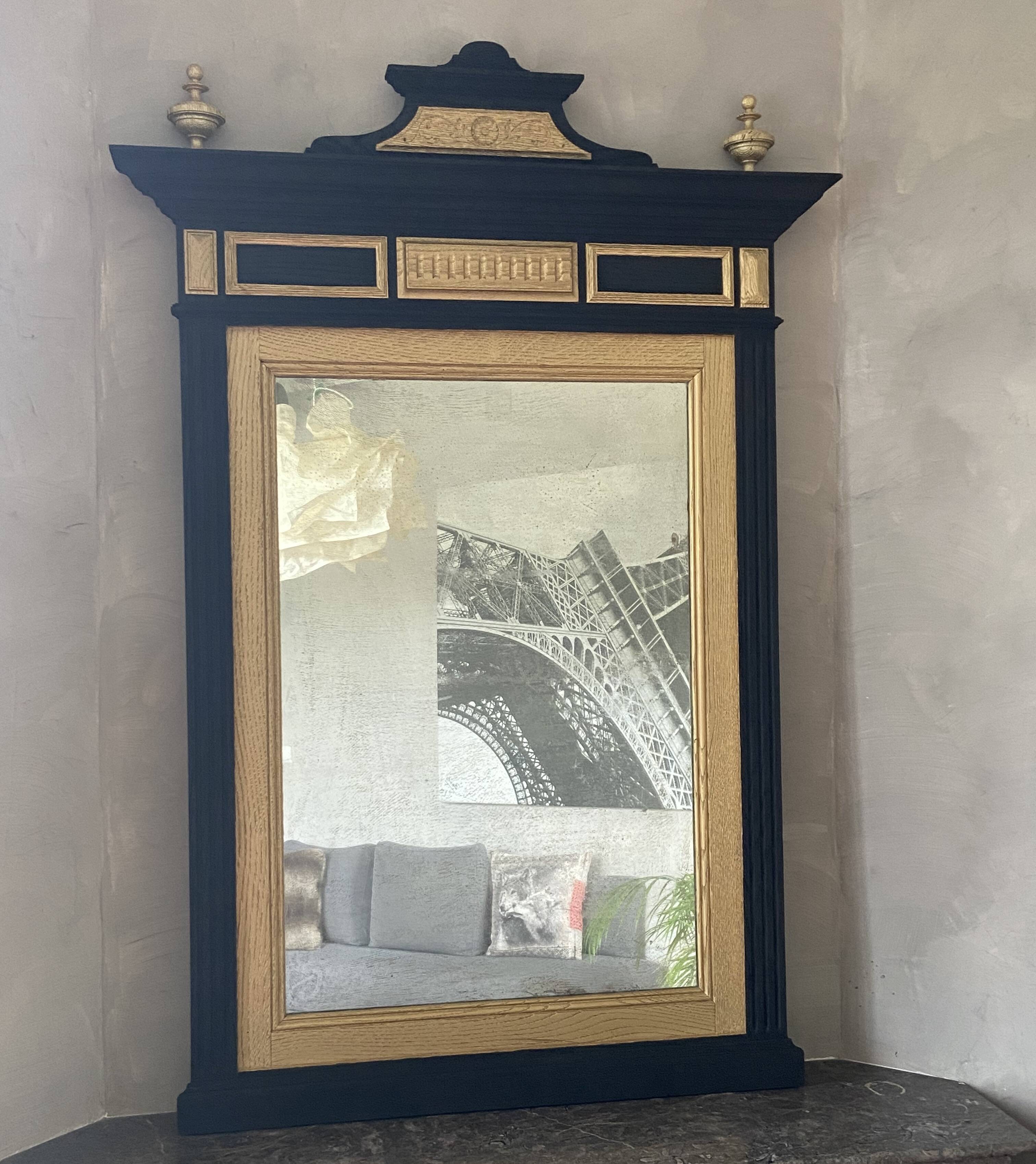 Large mirror in black and gold oak
