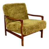 Wooden vintage brown armchair Khaki / Olive long hair Fox by Z. Bączyk - 2 pieces available