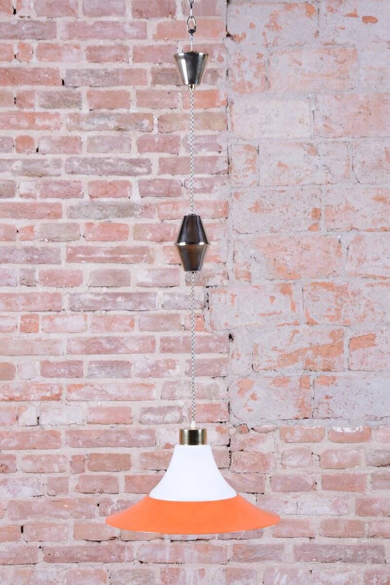 Mid-Century Chandelier in Brass and Lacquered Steel, Czech, 1960s