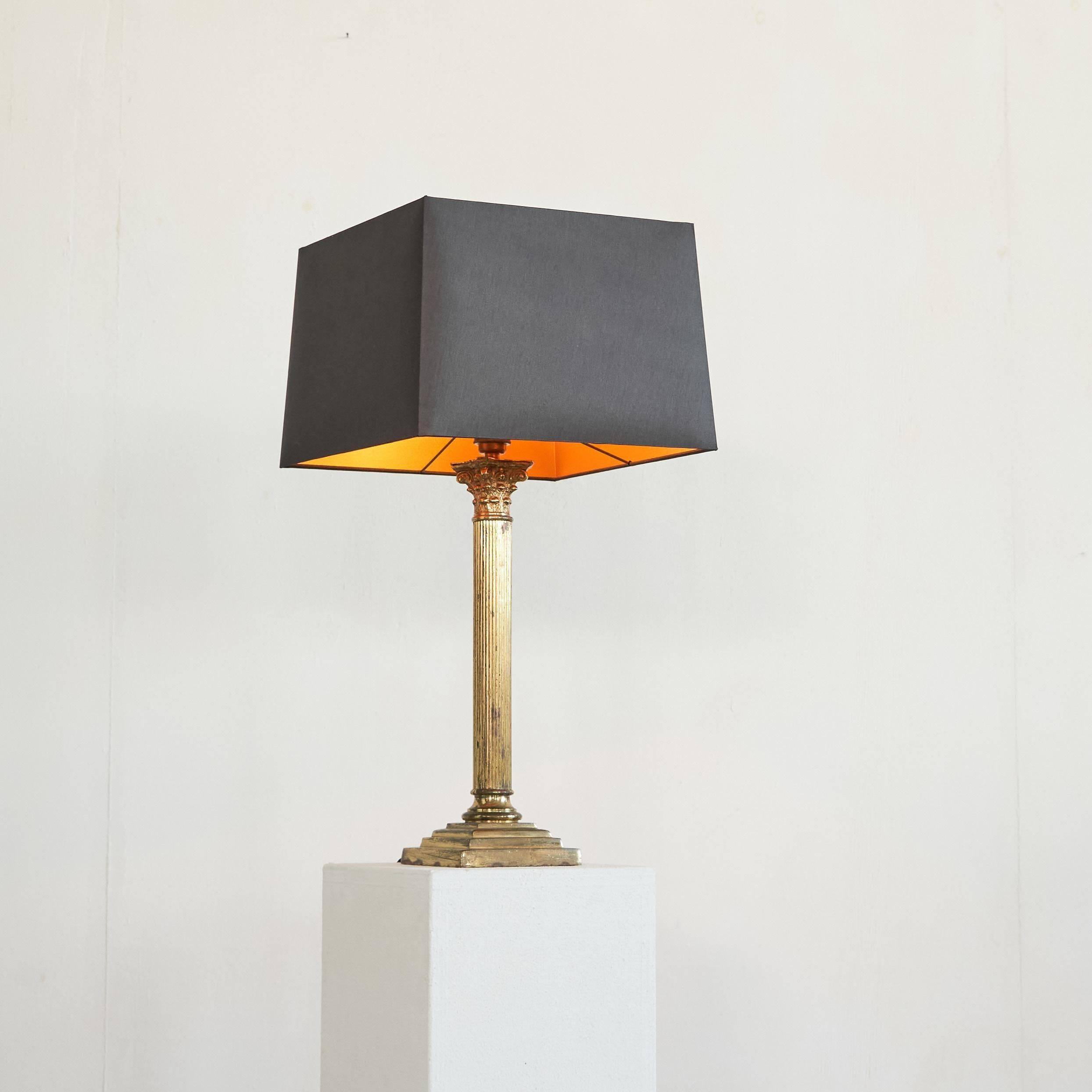 Neoclassical column table lamp in patinated brass