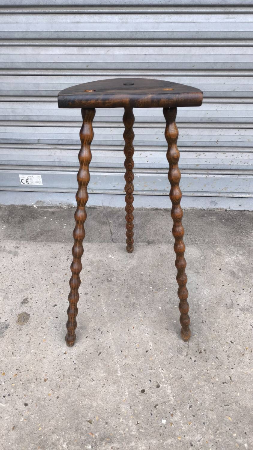 1950s Beaded Wooden Tripod Stool