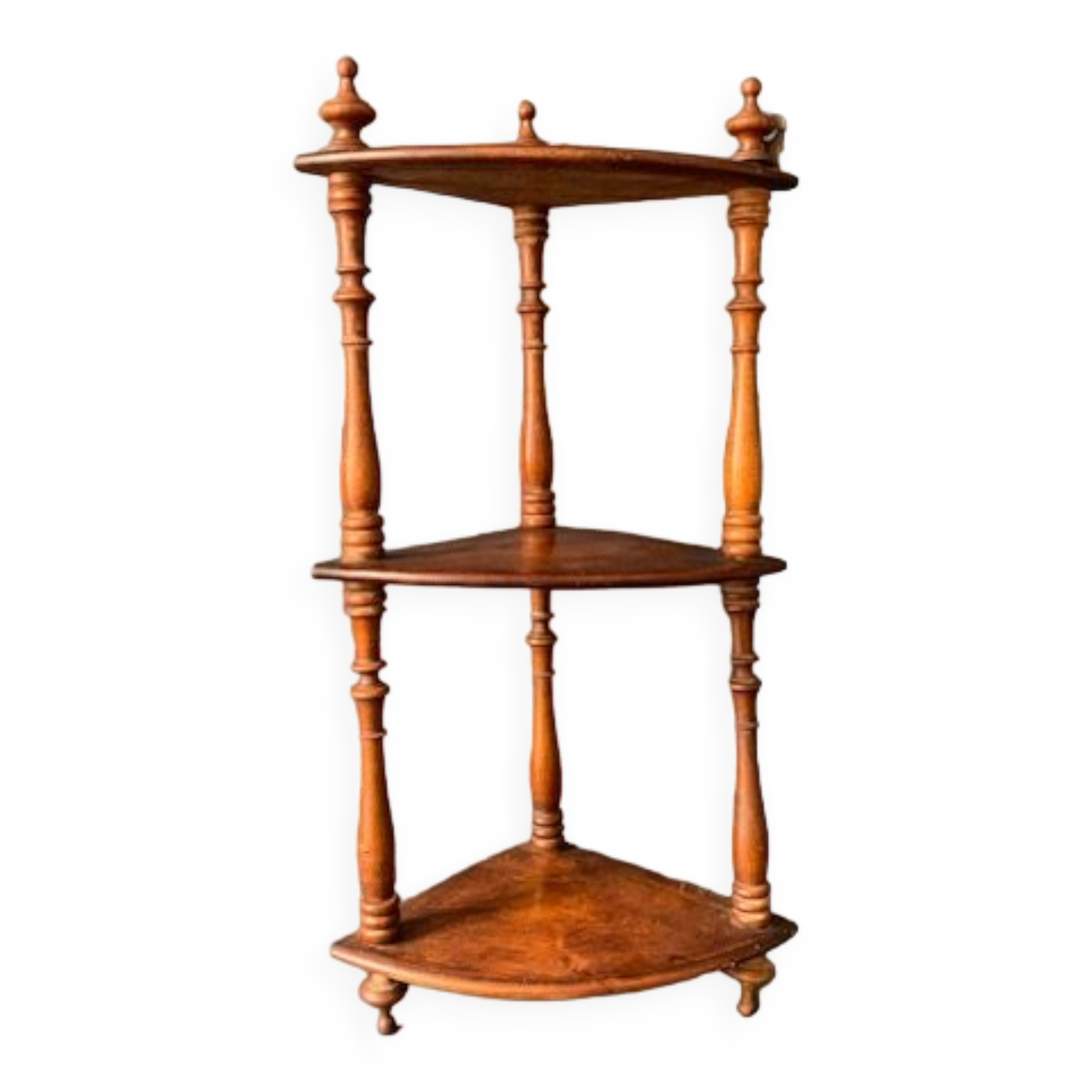 Small old corner shelf in turned wood, 19th century