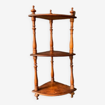 Small old corner shelf in turned wood, 19th century