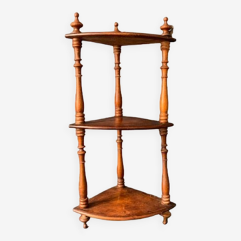 Petite étagère d'angle ancienne en bois tourné, XIXeme