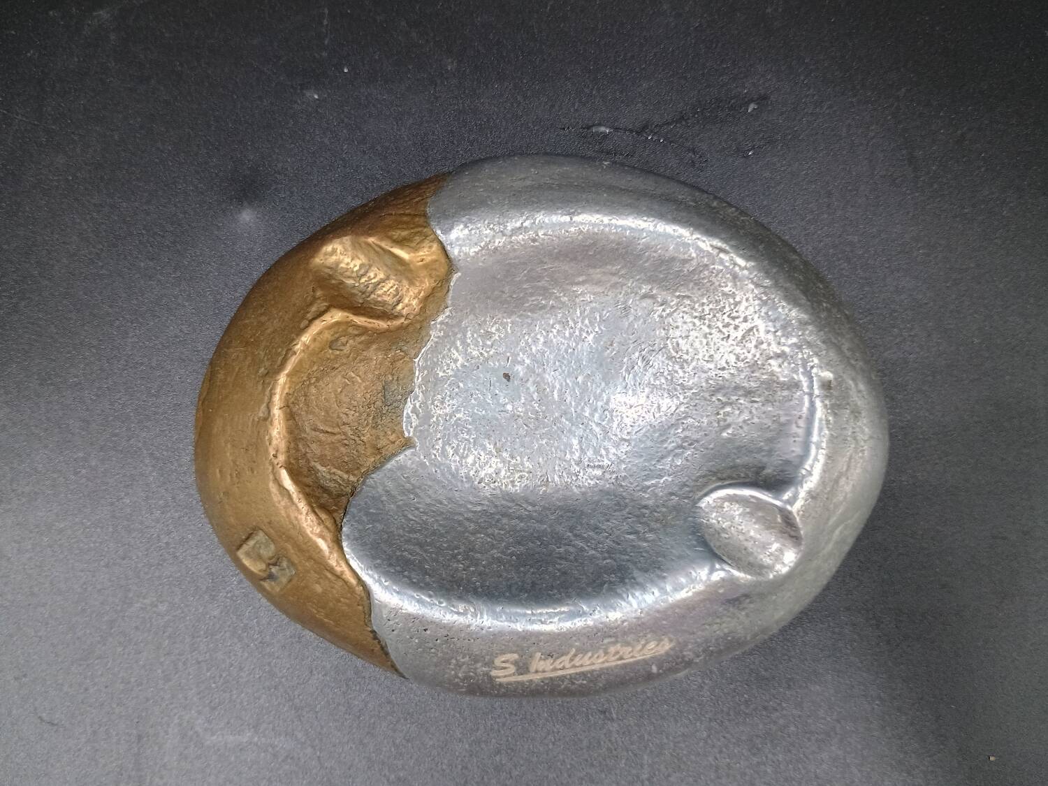 Brutalist Ashtray by Arte3 1980 Spain In Bronze and Silver Metal