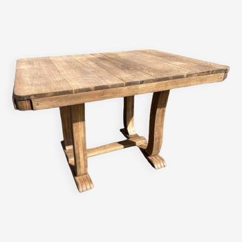 Table à manger, années 30 / 40, Art Déco, à allonges, bois massif, extensible, pieds lyre, pattes de