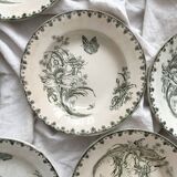 7 earthenware soup plates with butterfly and flower design "Nancy" LG Clairefontaine