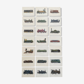 Lot de 21 sérigraphies vintage de trains anciens