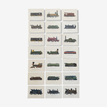 Set of 21 vintage screen prints of old trains