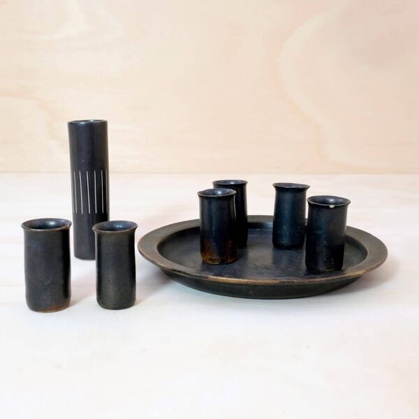 Plateau et 6 gobelets en grès de Saint Amand en Puisaye