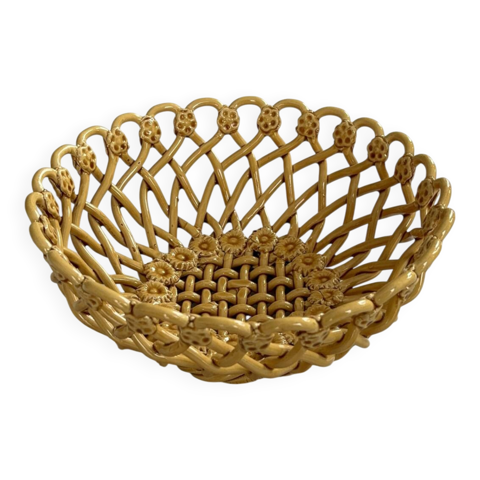 Pichon Uzès handmade ceramic basket – Yellow ochre openwork basket