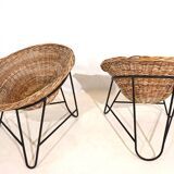 Set of 2 wicker pod chairs from the 60s