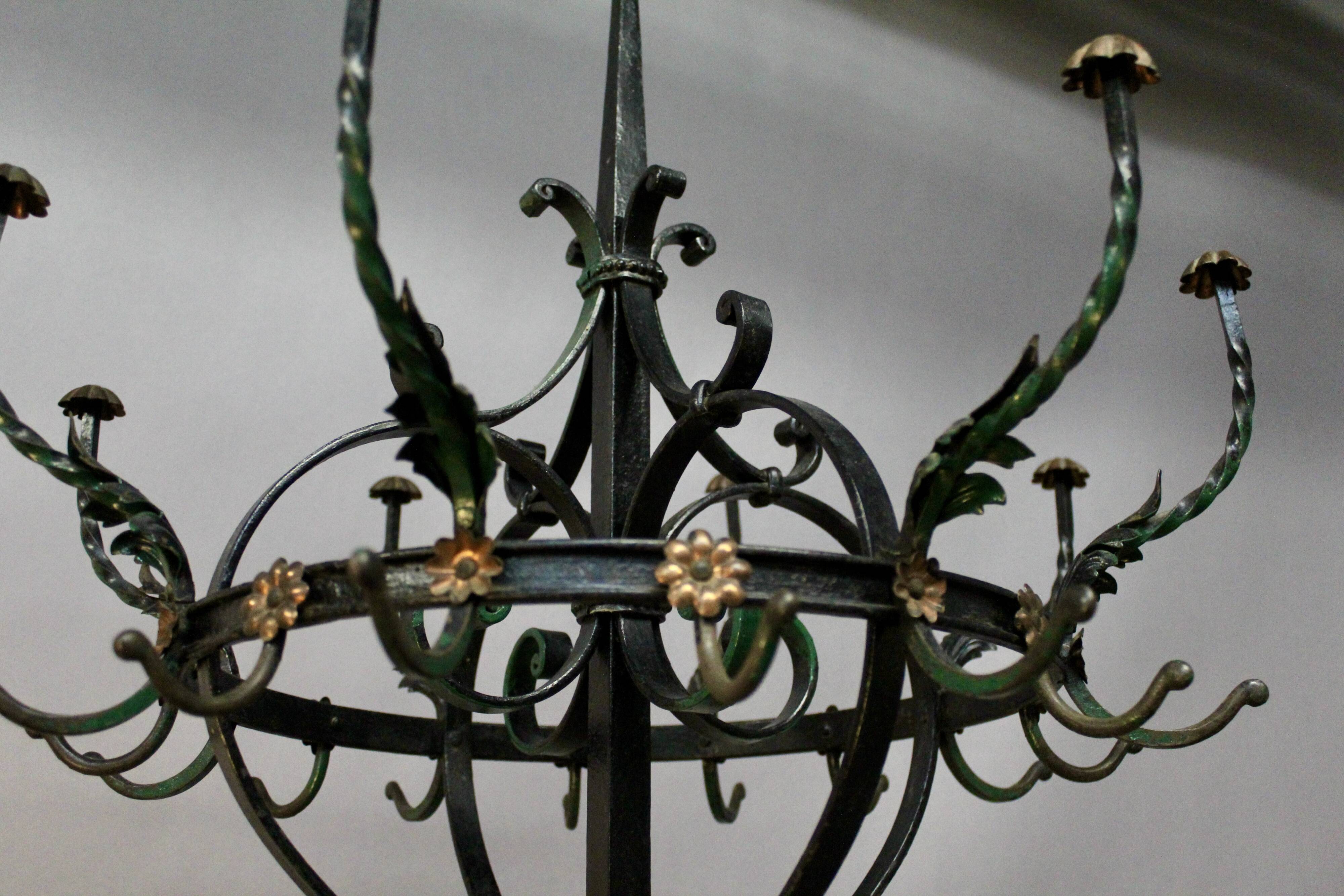 Polychrome Wrought Iron Coat Rack and Umbrella Stand