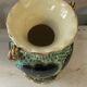 Pair of Vallauris vases in turquoise and black ceramic enhanced with o