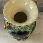 Pair of Vallauris vases in turquoise and black ceramic enhanced with o