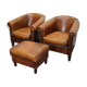 Set of 2 club armchairs with vintage leather footrest Netherlands