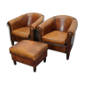 Set de 2 fauteuils club avec repose-pieds vintage en cuir Pays-Bas