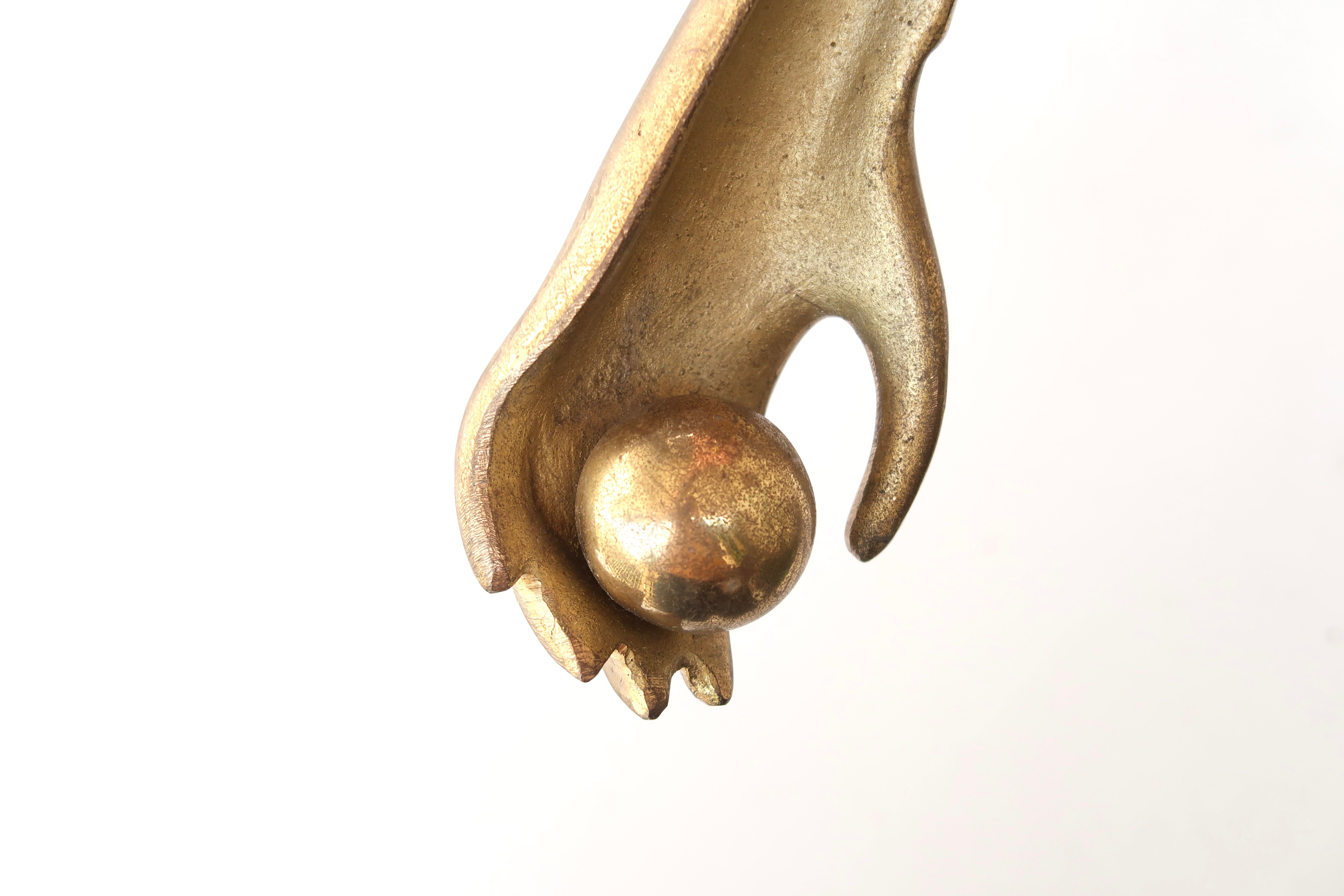 Hand-shaped brass door knocker, 1970s