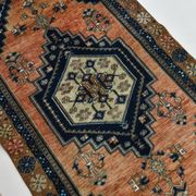 Tapis persan géométrique rouge bleu marine 3x7, 102x223 cm